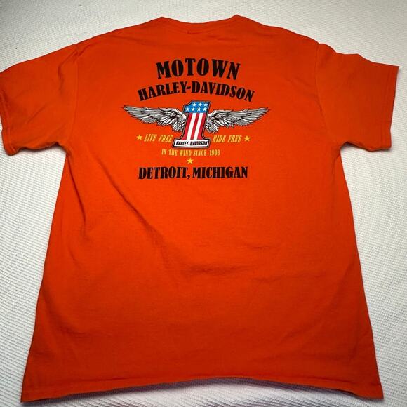 Harley Davidson Shirt Mens Large Orange Motown Detroit Michigan Biker - Picture 2 of 4
